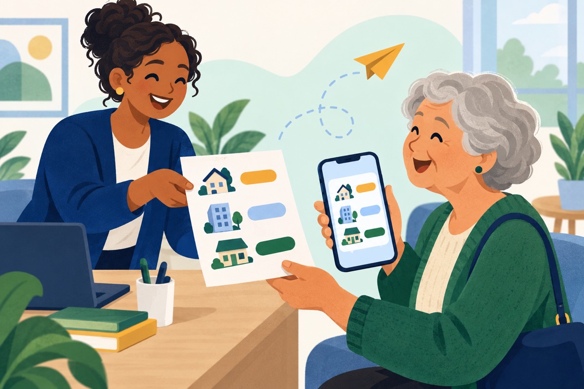 Illustration: Send a short list of places by text, email, or paper